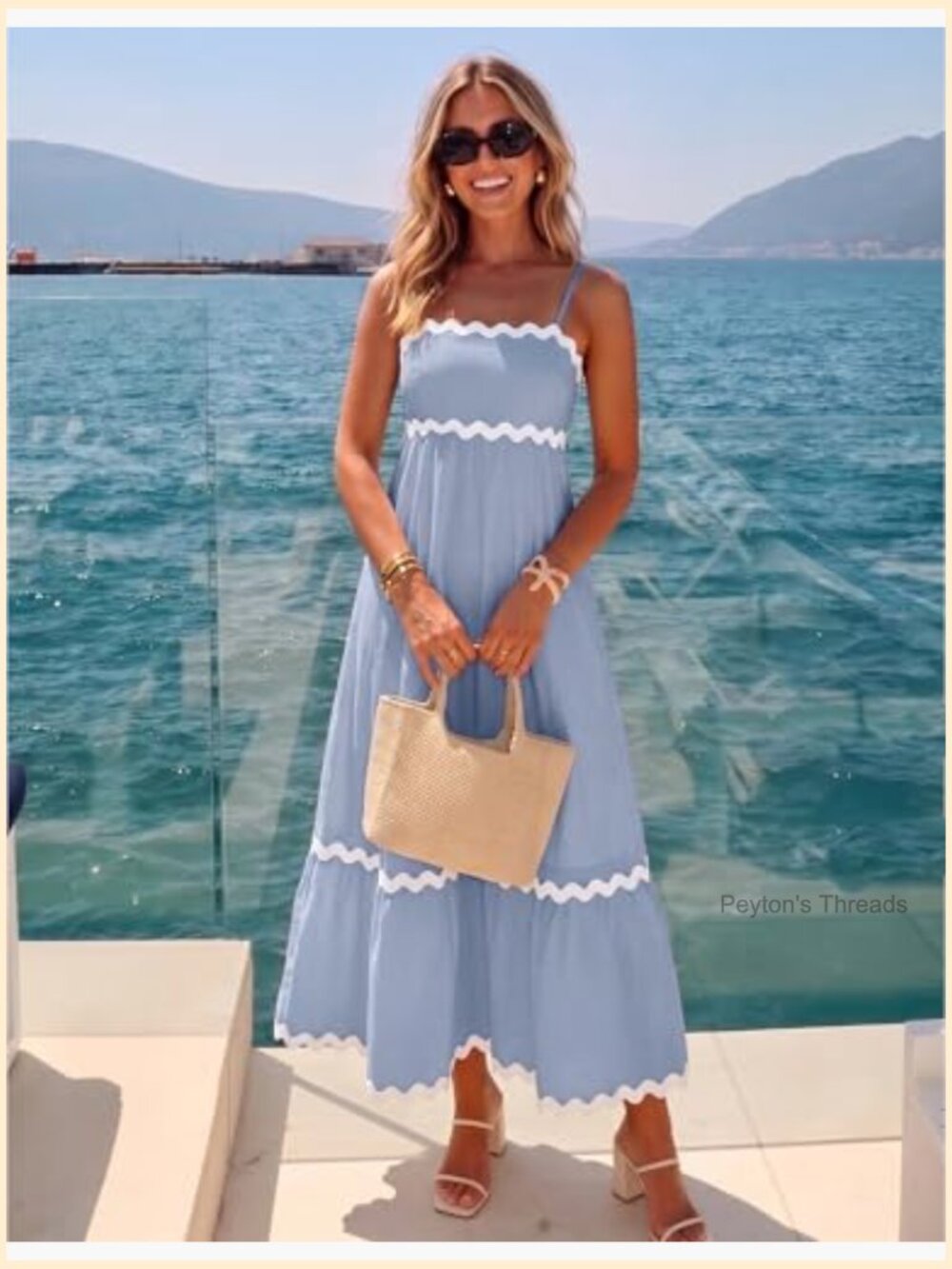 Spaghetti Strap Smocked Backless Midi Sundress A-Line Dress - Picture 2 of 7